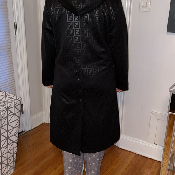 Preloved Fendi black long coat with hood FF logo pristine condition size M - Picture 6 of 11